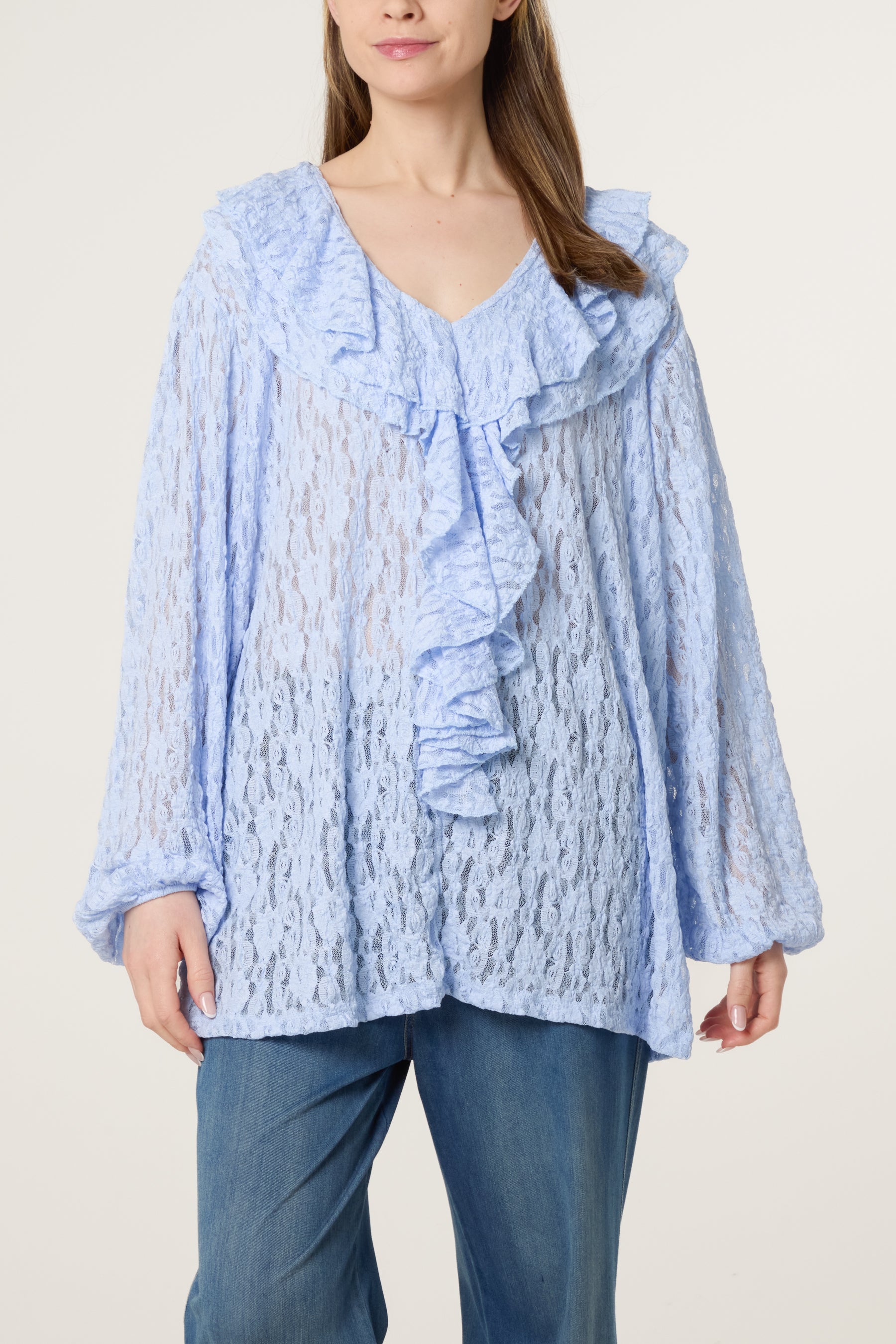 Ruffle Neck Lace Blouse
