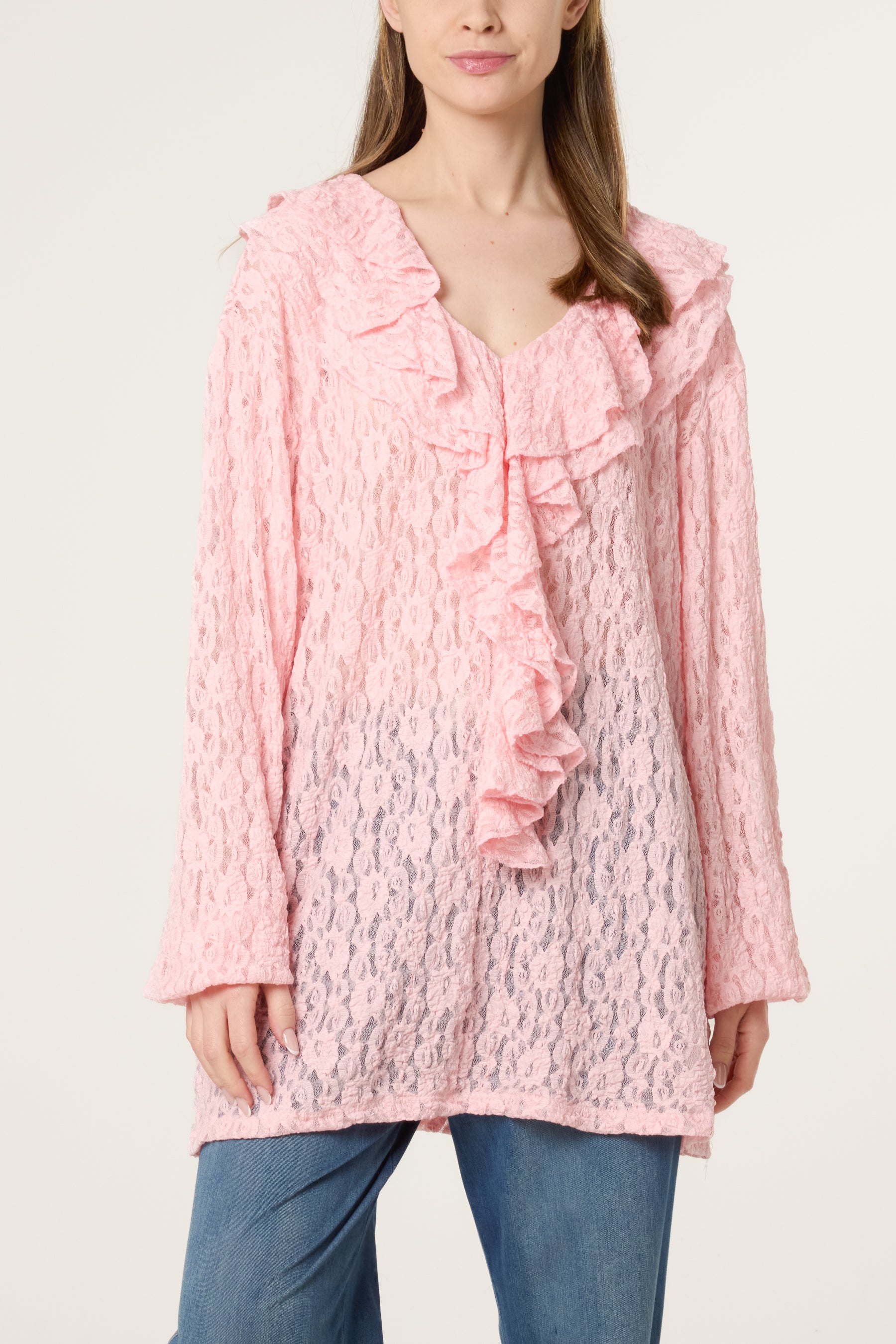 Ruffle Neck Lace Blouse