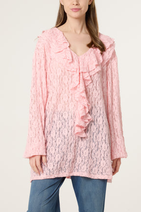 Ruffle Neck Lace Blouse