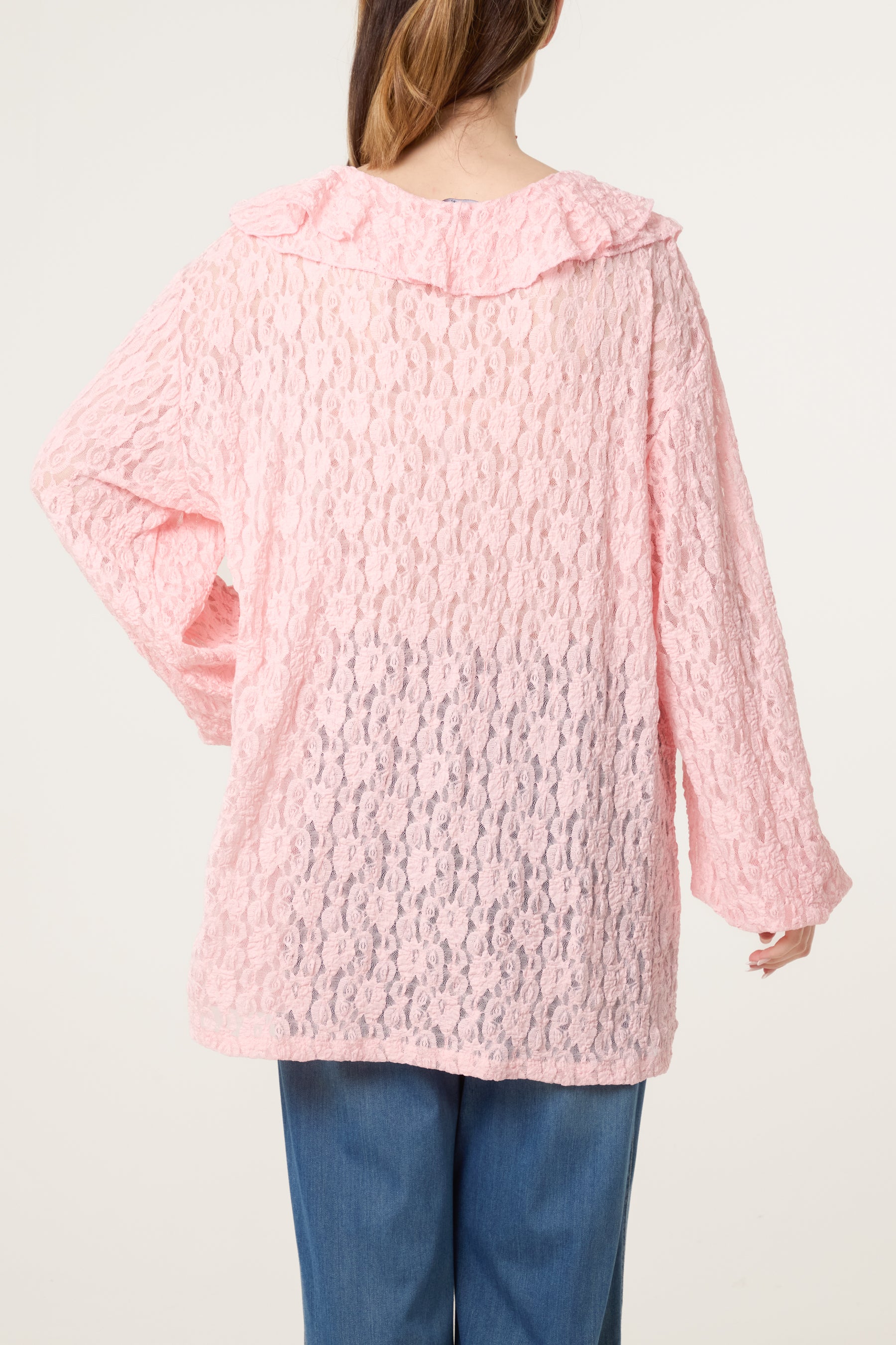 Ruffle Neck Lace Blouse