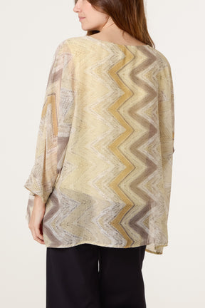 Zigzag Scoop Neck Chiffon Blouse