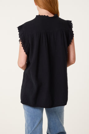 Broderie Anglaise Trim Cheesecloth Blouse