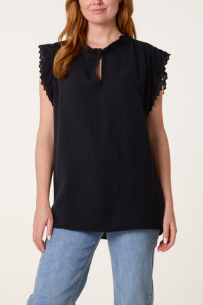 Broderie Anglaise Trim Cheesecloth Blouse