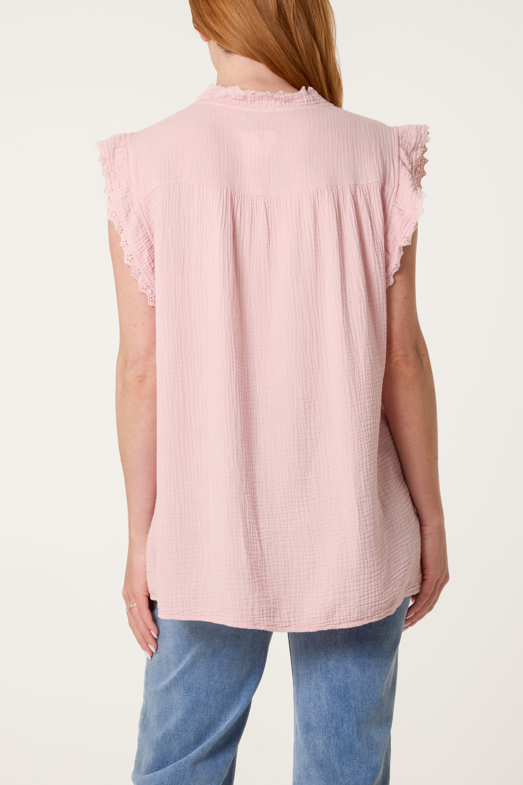 Broderie Anglaise Trim Cheesecloth Blouse