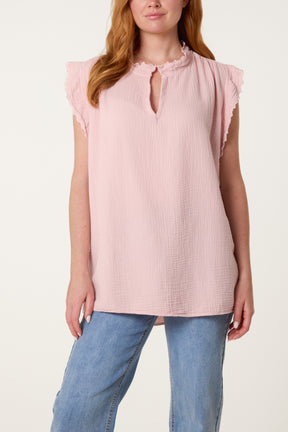 Broderie Anglaise Trim Cheesecloth Blouse