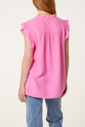 Broderie Anglaise Trim Cheesecloth Blouse