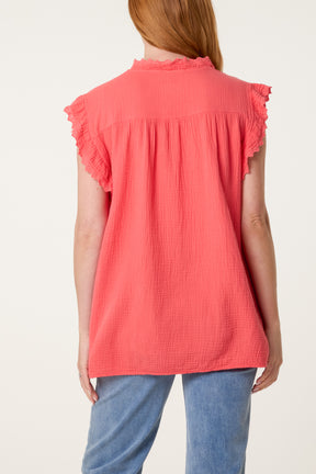 Broderie Anglaise Trim Cheesecloth Blouse