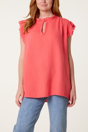 Broderie Anglaise Trim Cheesecloth Blouse