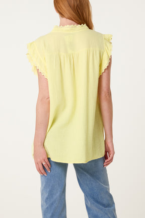 Broderie Anglaise Trim Cheesecloth Blouse