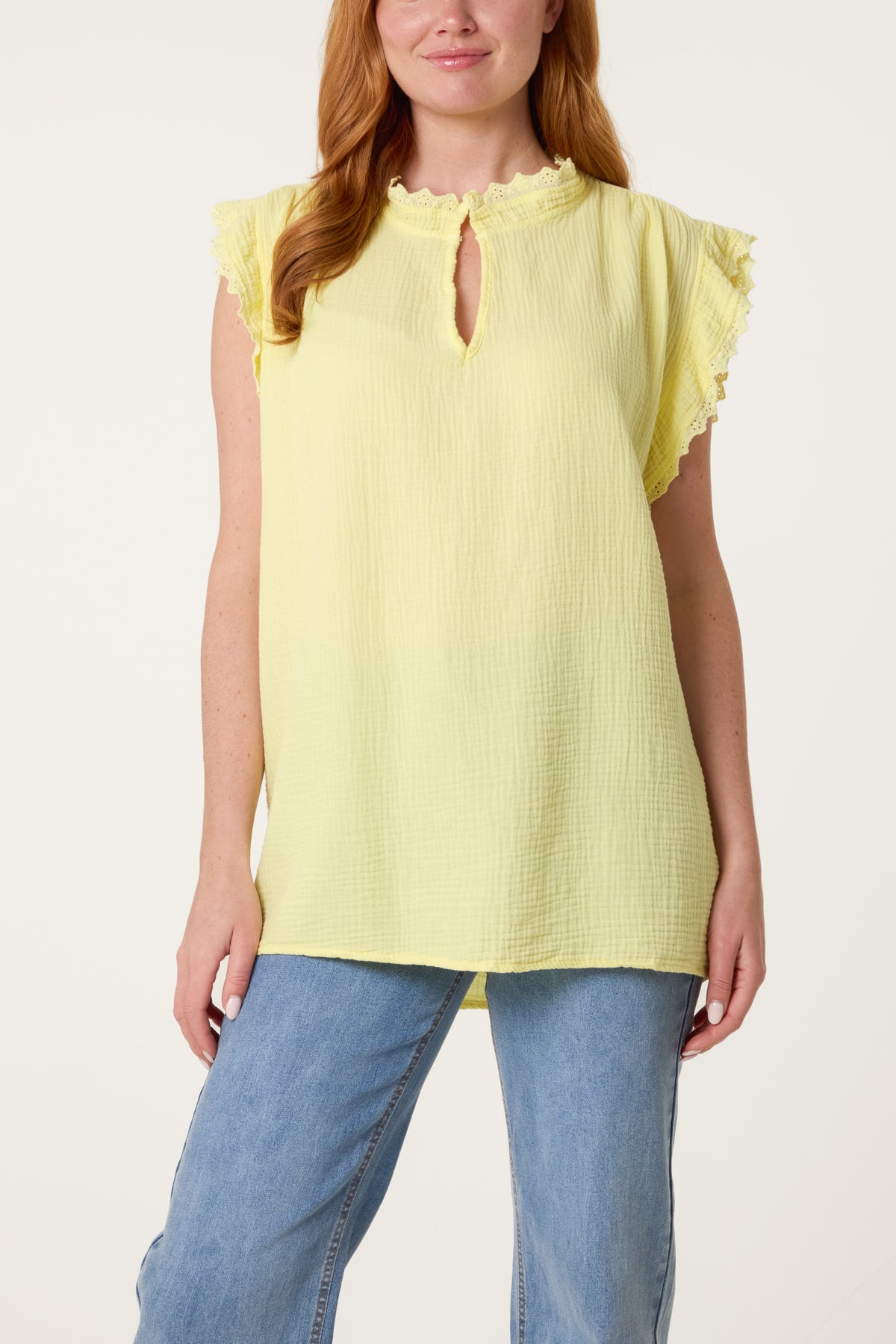Broderie Anglaise Trim Cheesecloth Blouse