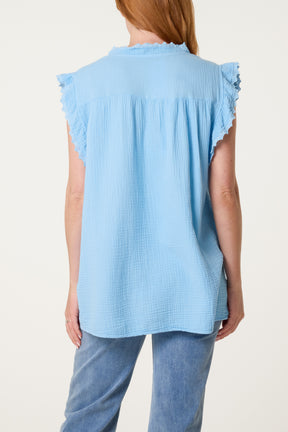 Broderie Anglaise Trim Cheesecloth Blouse