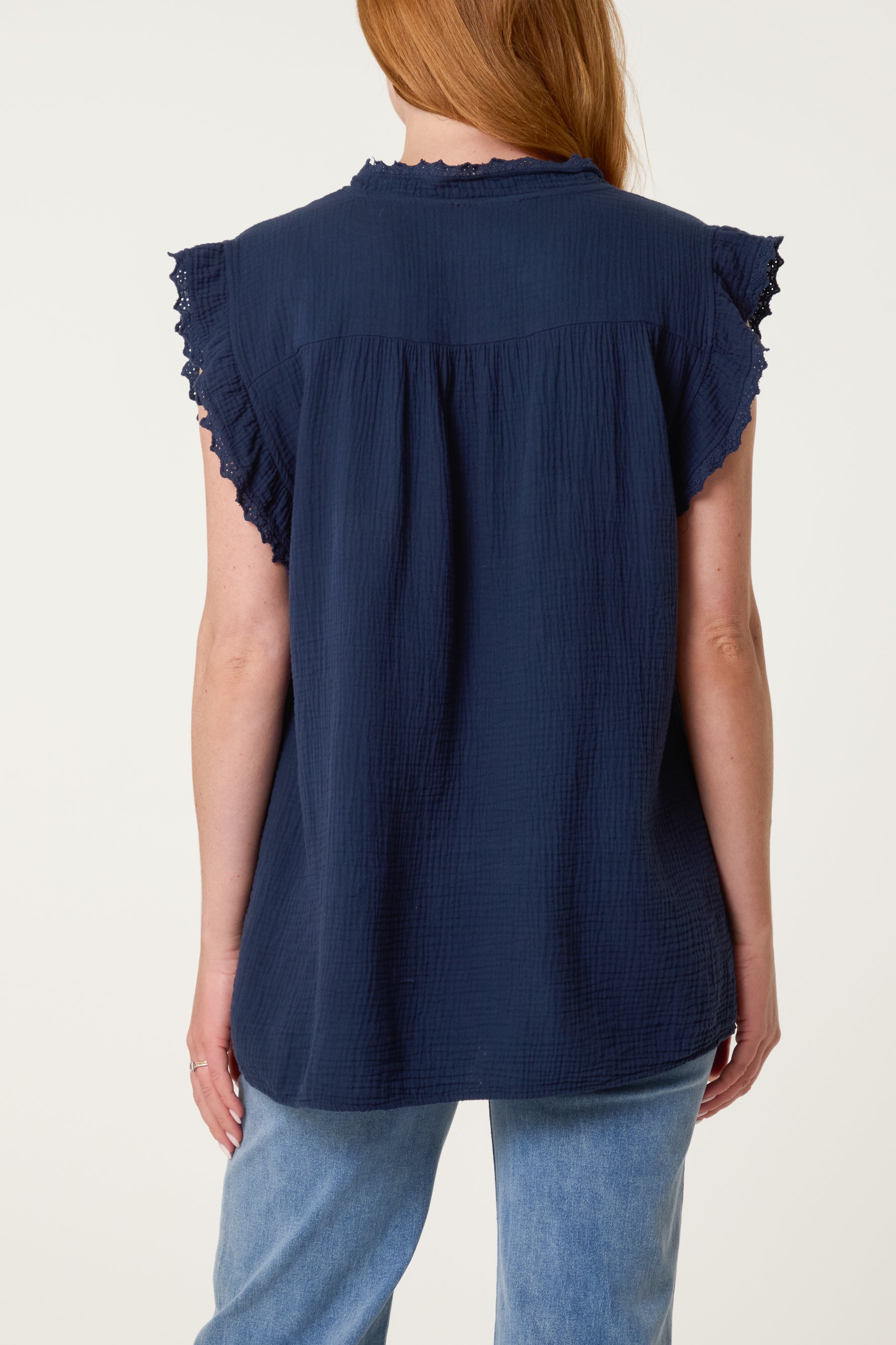 Broderie Anglaise Trim Cheesecloth Blouse