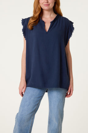 Broderie Anglaise Trim Cheesecloth Blouse
