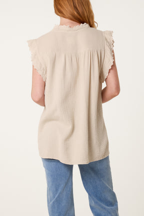 Broderie Anglaise Trim Cheesecloth Blouse
