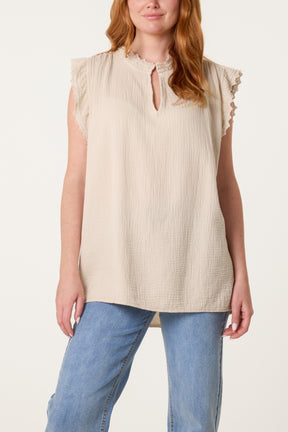 Broderie Anglaise Trim Cheesecloth Blouse