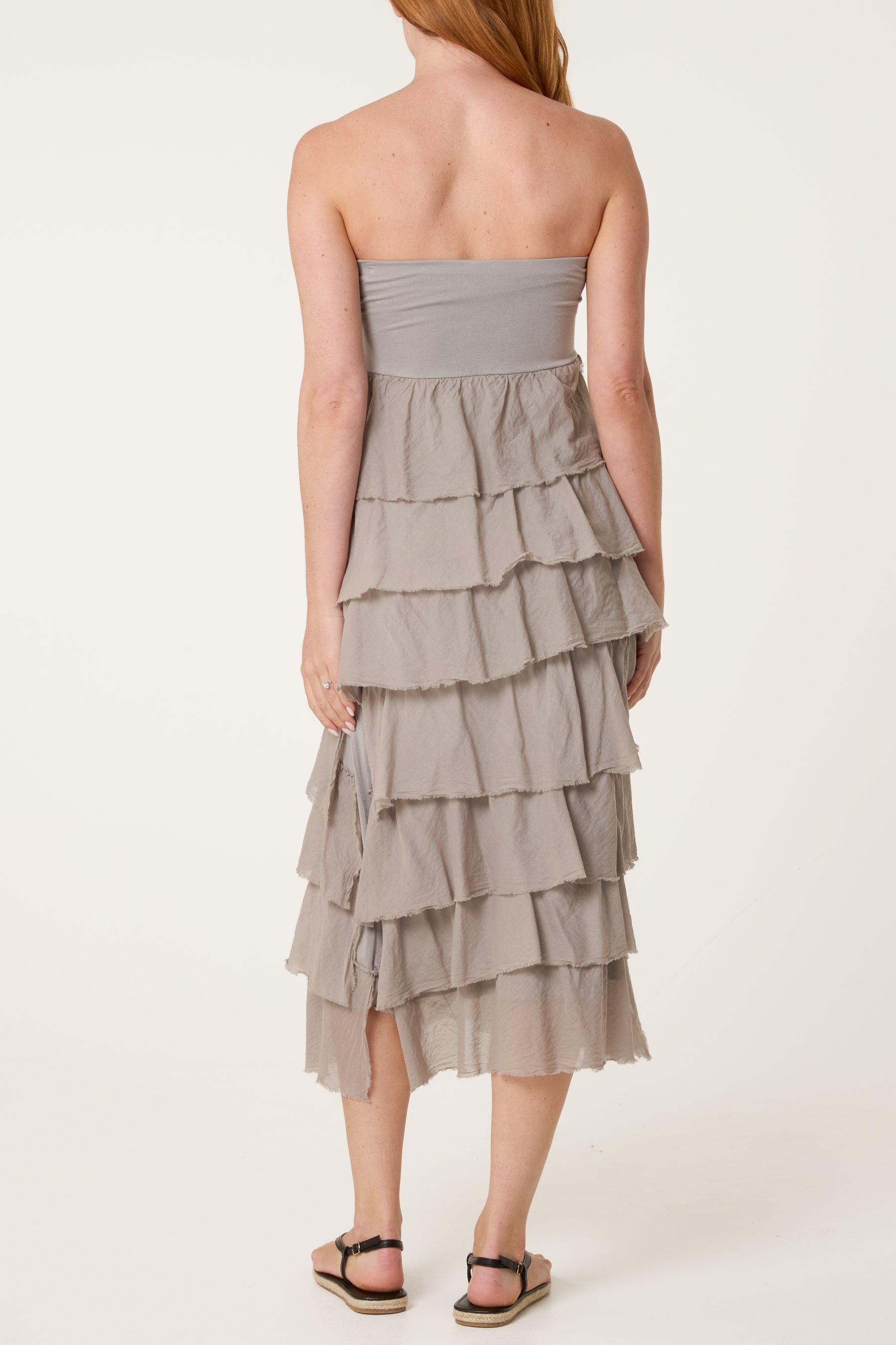 Strapless Cotton Ruffle Dress