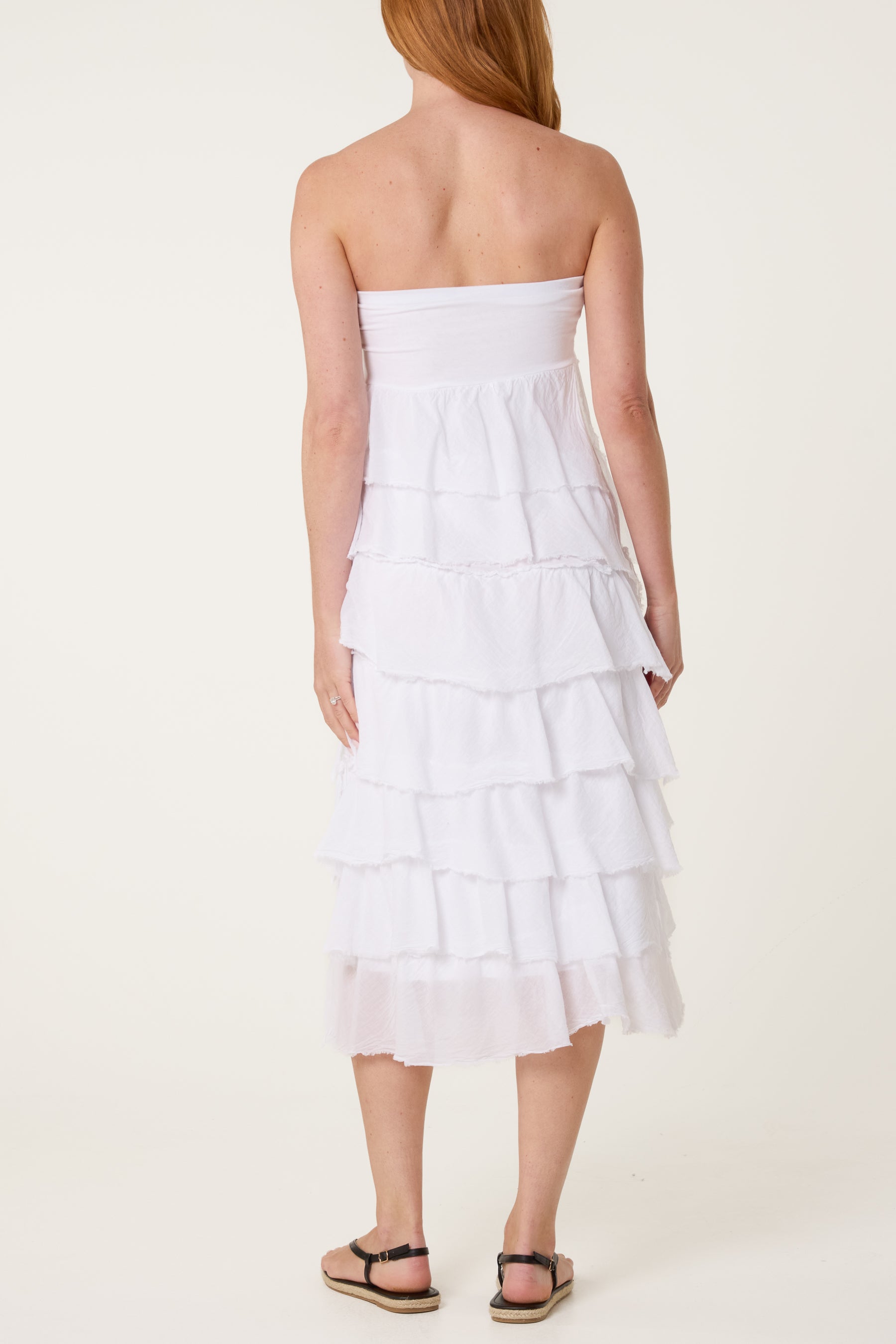 Strapless Cotton Ruffle Dress