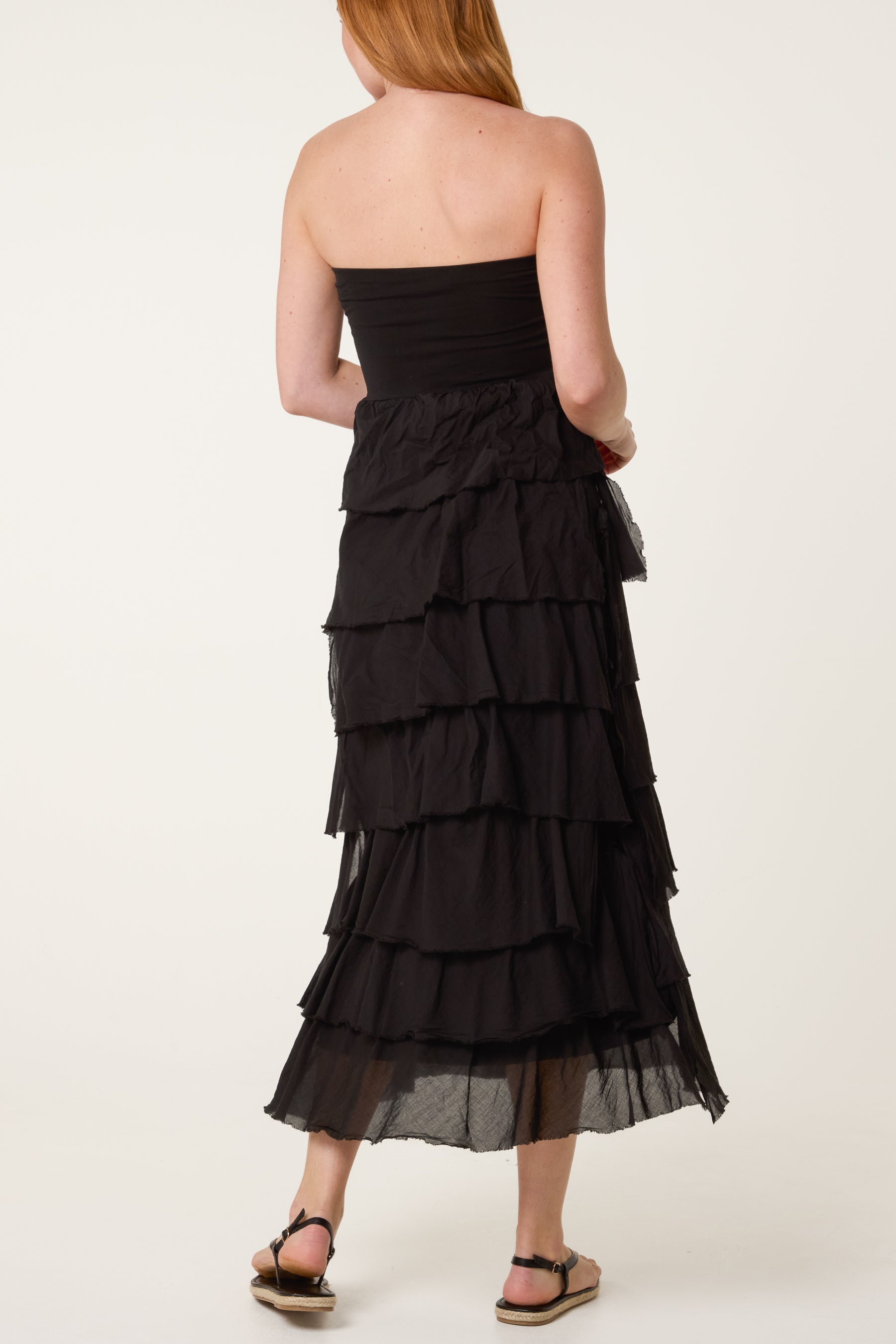 Strapless Cotton Ruffle Dress