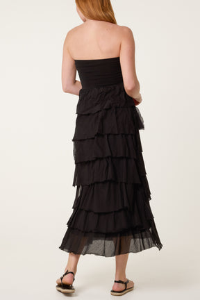 Strapless Cotton Ruffle Dress