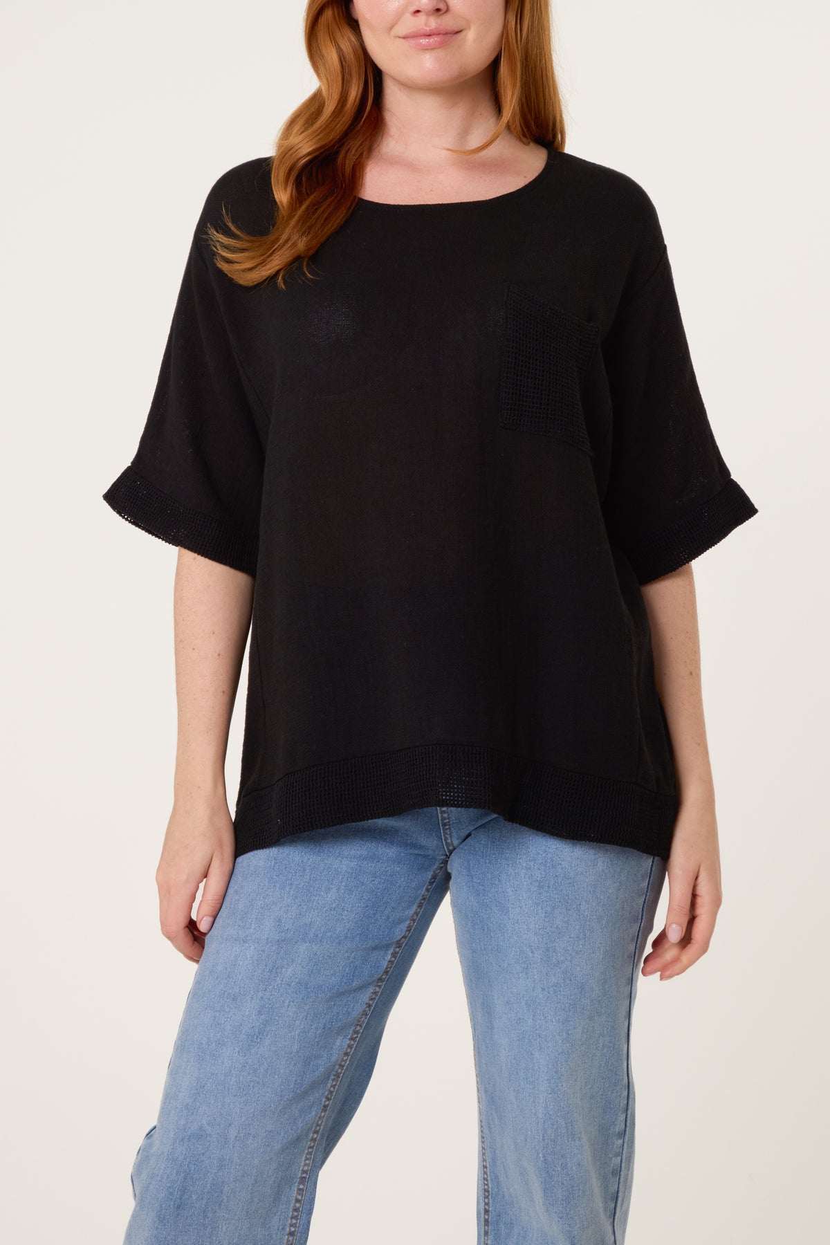 Linen Contrast Pocket Top