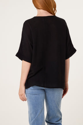 Linen Contrast Pocket Top