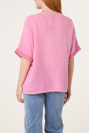 Linen Contrast Pocket Top