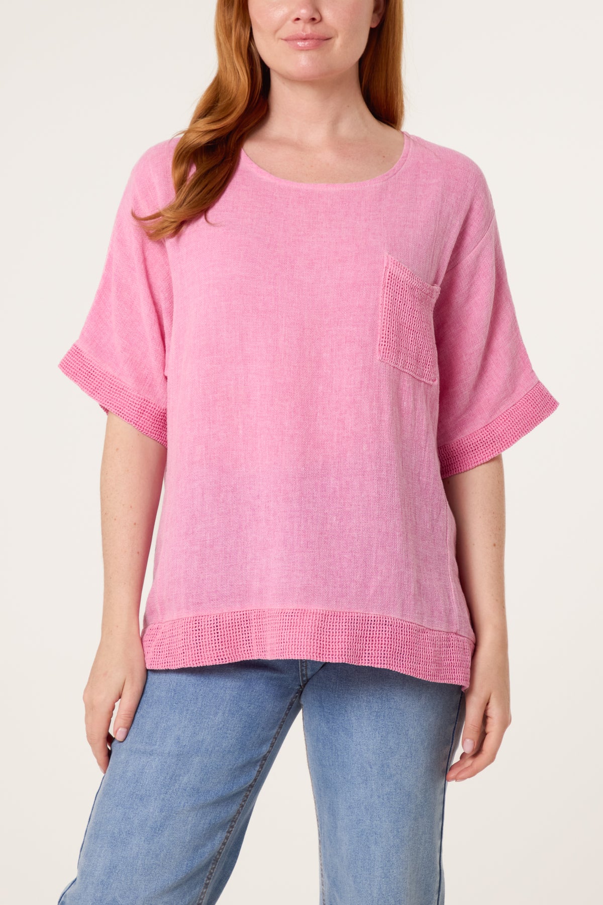 Linen Contrast Pocket Top