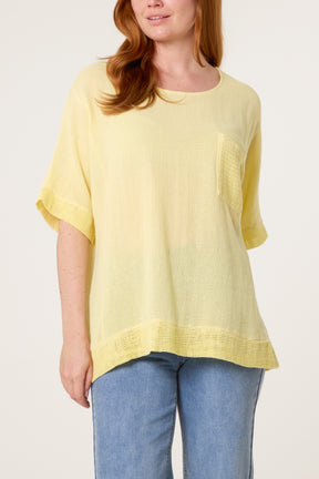 Linen Contrast Pocket Top