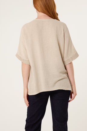 Linen Contrast Pocket Top