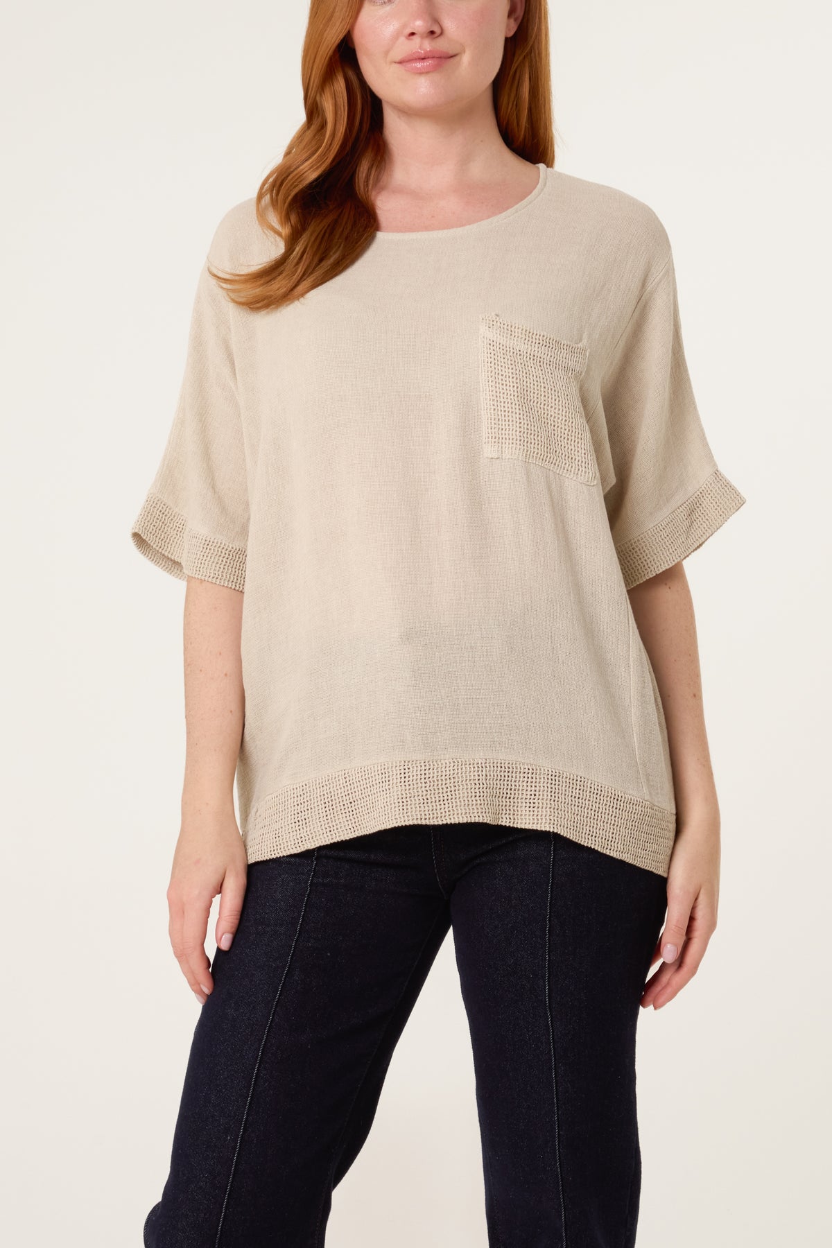 Linen Contrast Pocket Top