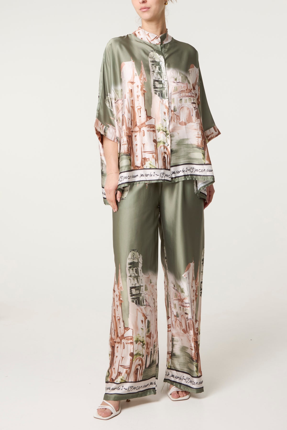 Satin-Like Landscape Print Co-Ord Set