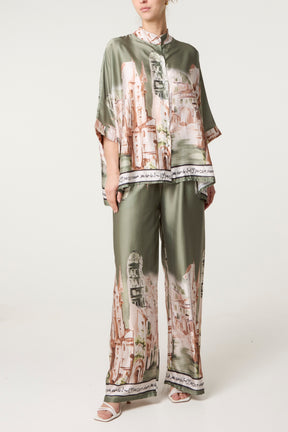 Satin-Like Landscape Print Co-Ord Set