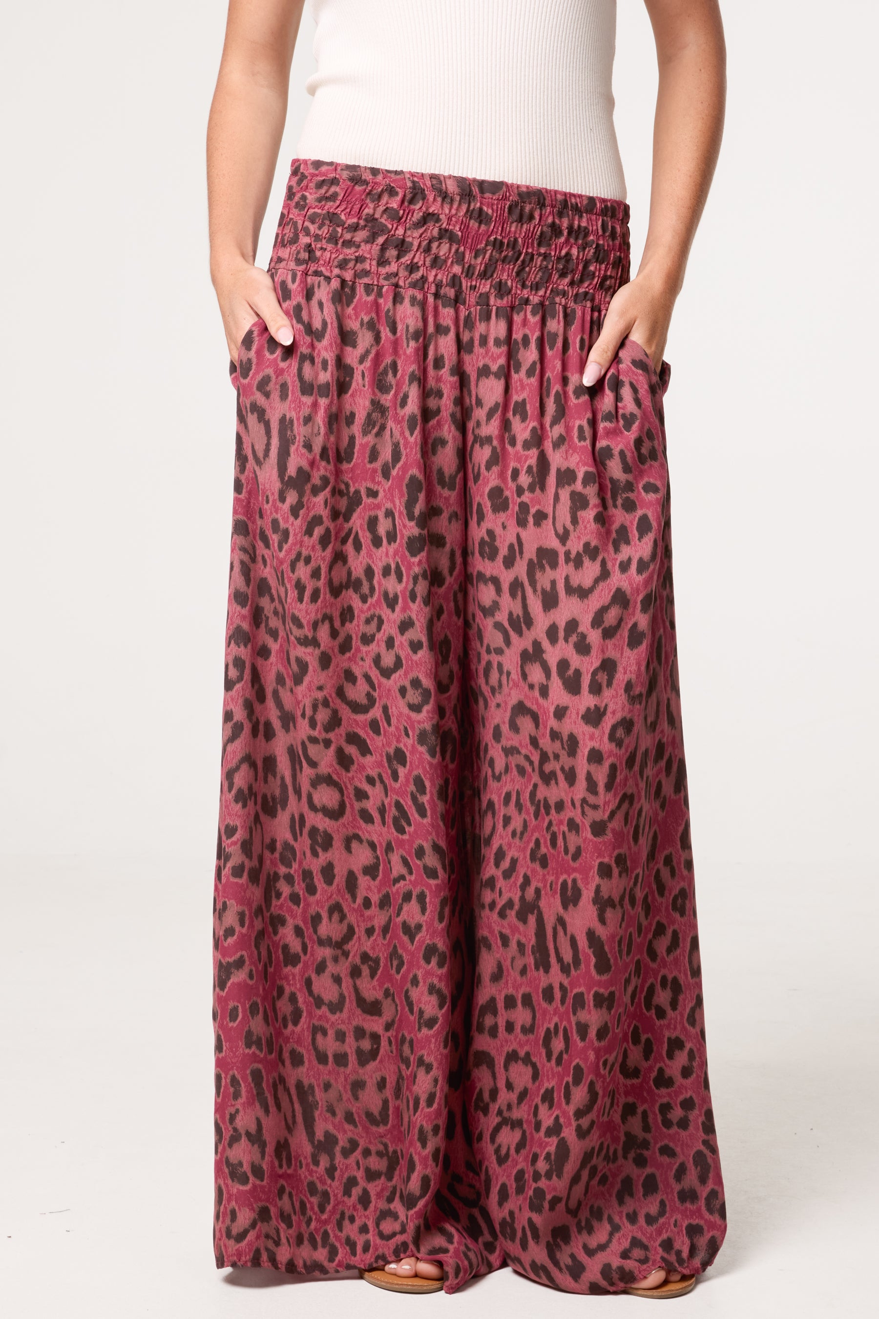 Leopard Print Elastic Wide Leg Trousers