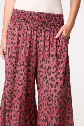 Leopard Print Elastic Wide Leg Trousers
