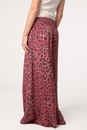 Leopard Print Elastic Wide Leg Trousers