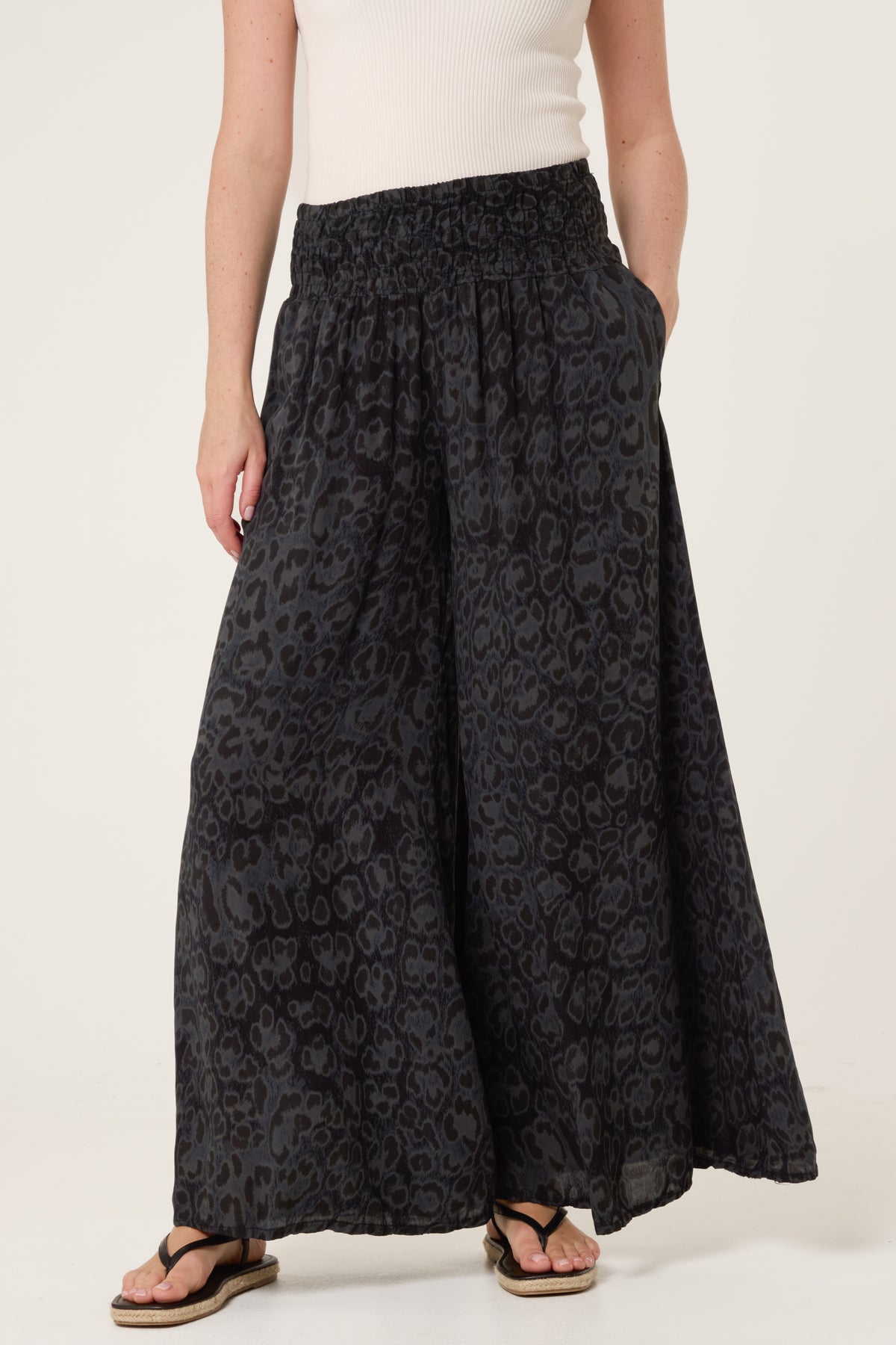 Leopard Print Elastic Wide Leg Trousers