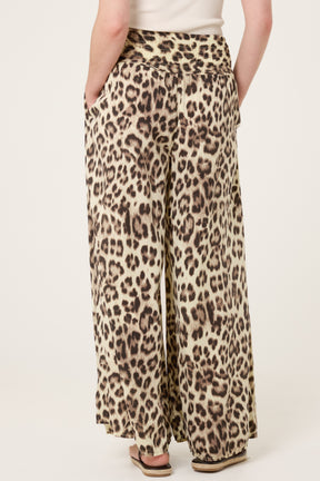 Leopard Print Elastic Wide Leg Trousers
