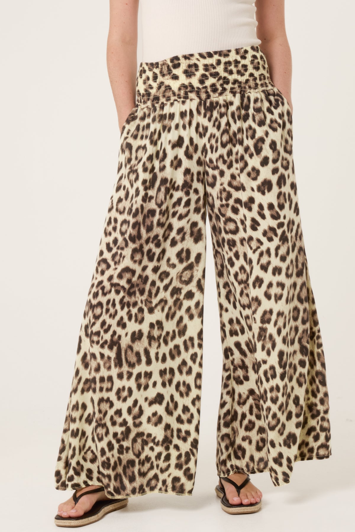 Leopard Print Elastic Wide Leg Trousers