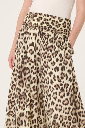 Leopard Print Elastic Wide Leg Trousers