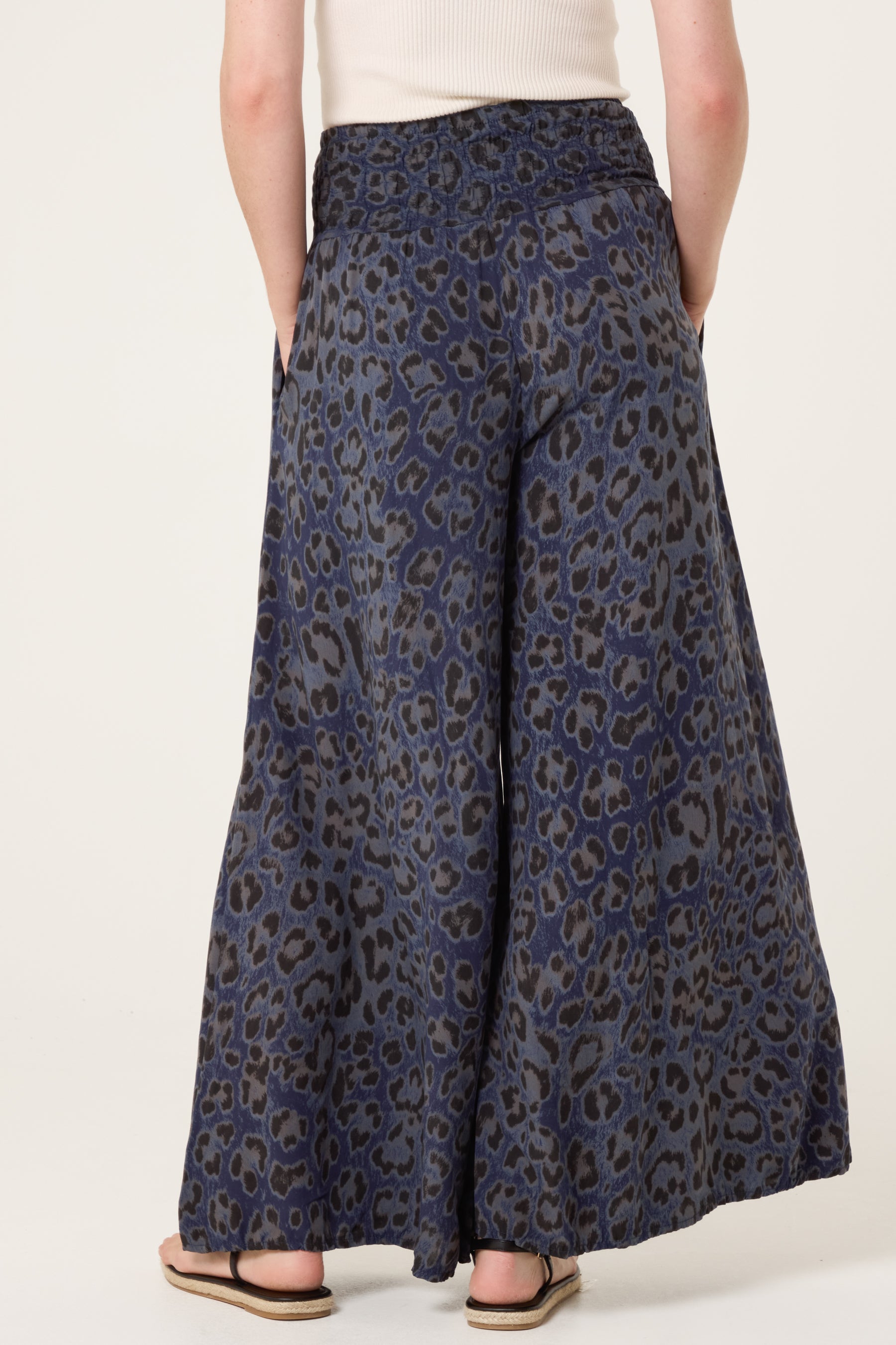 Leopard Print Elastic Wide Leg Trousers