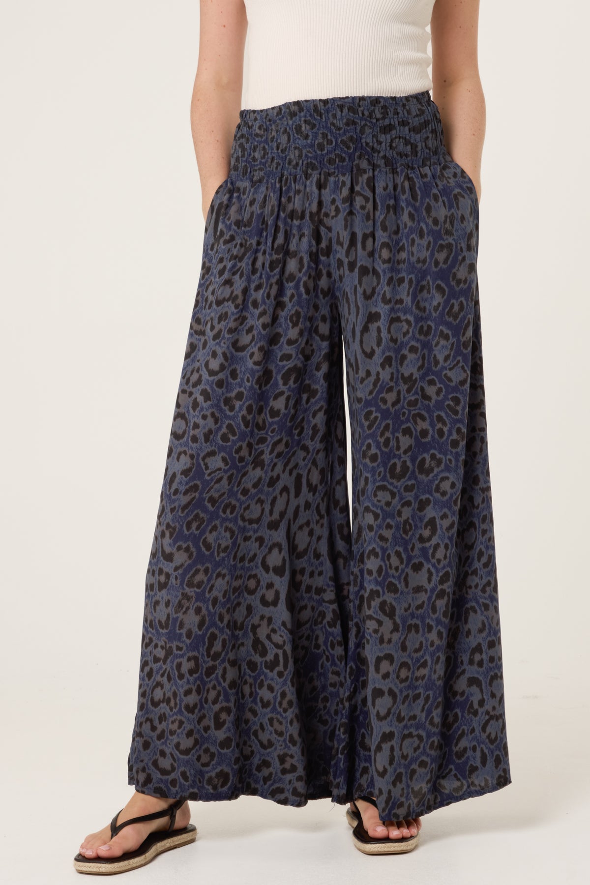 Leopard Print Elastic Wide Leg Trousers