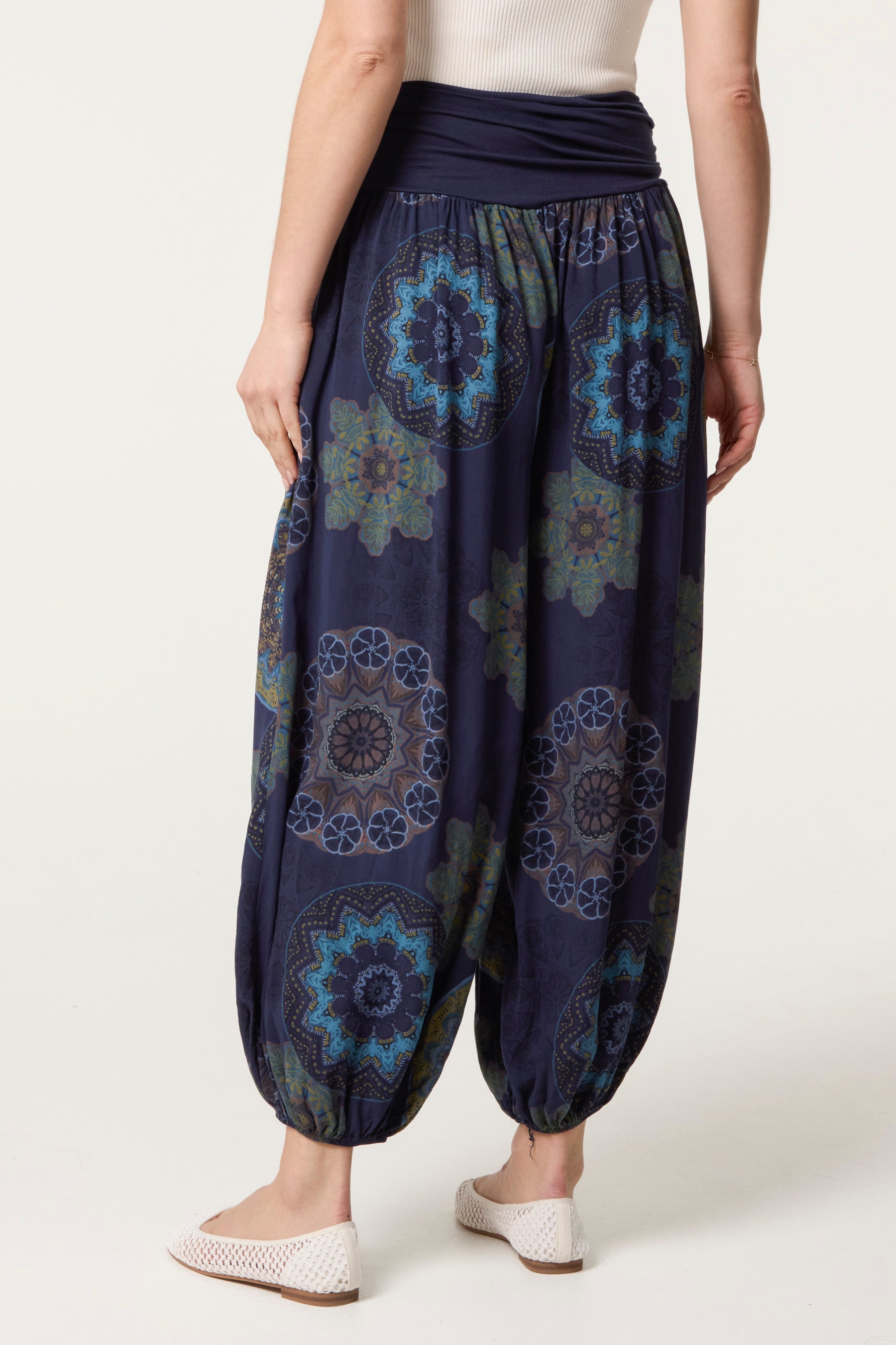 Floral Folded Waistband Harem Trouser