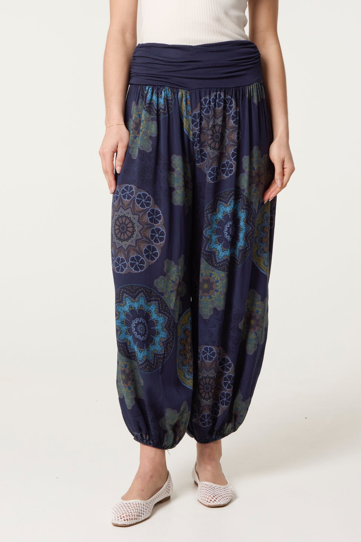 Floral Folded Waistband Harem Trouser