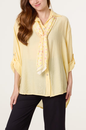 Scarf Crinkle Button Through Shirt