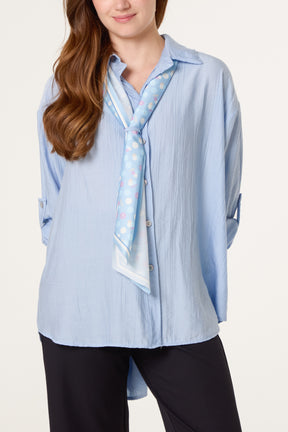 Scarf Crinkle Button Through Shirt