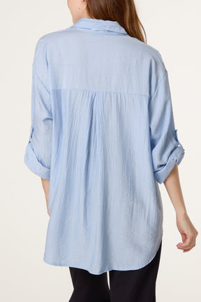 Scarf Crinkle Button Through Shirt