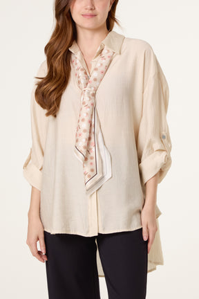 Scarf Crinkle Button Through Shirt