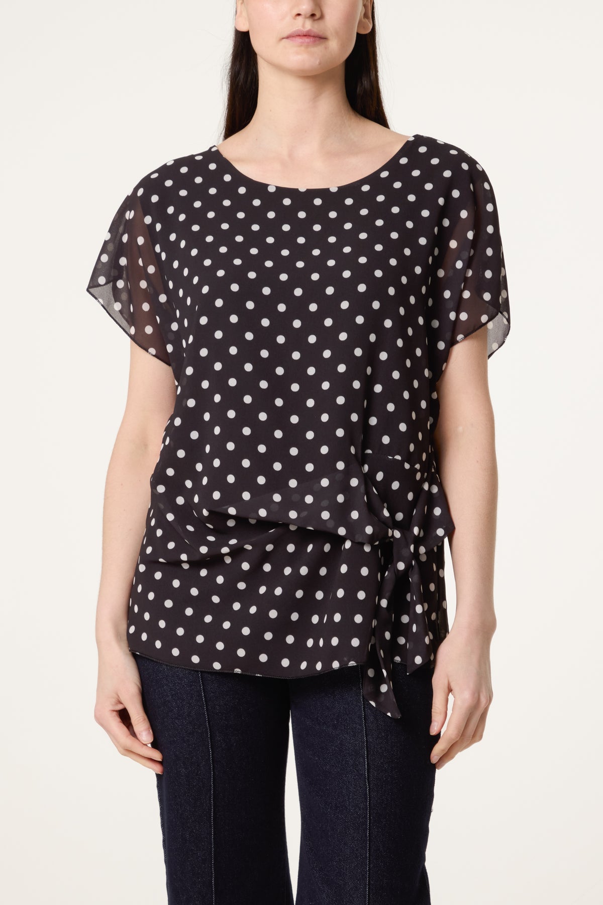 Polka Dot Tied Chiffon Top