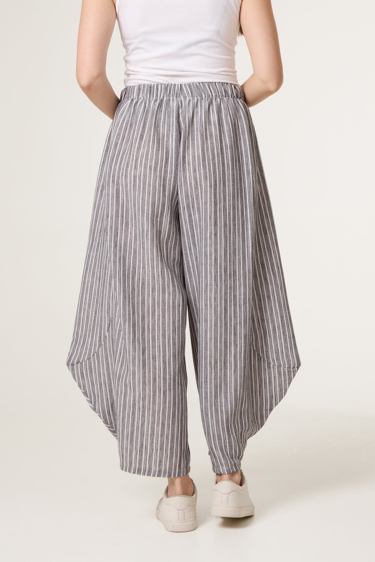 Striped Cotton Blend Harem Trousers