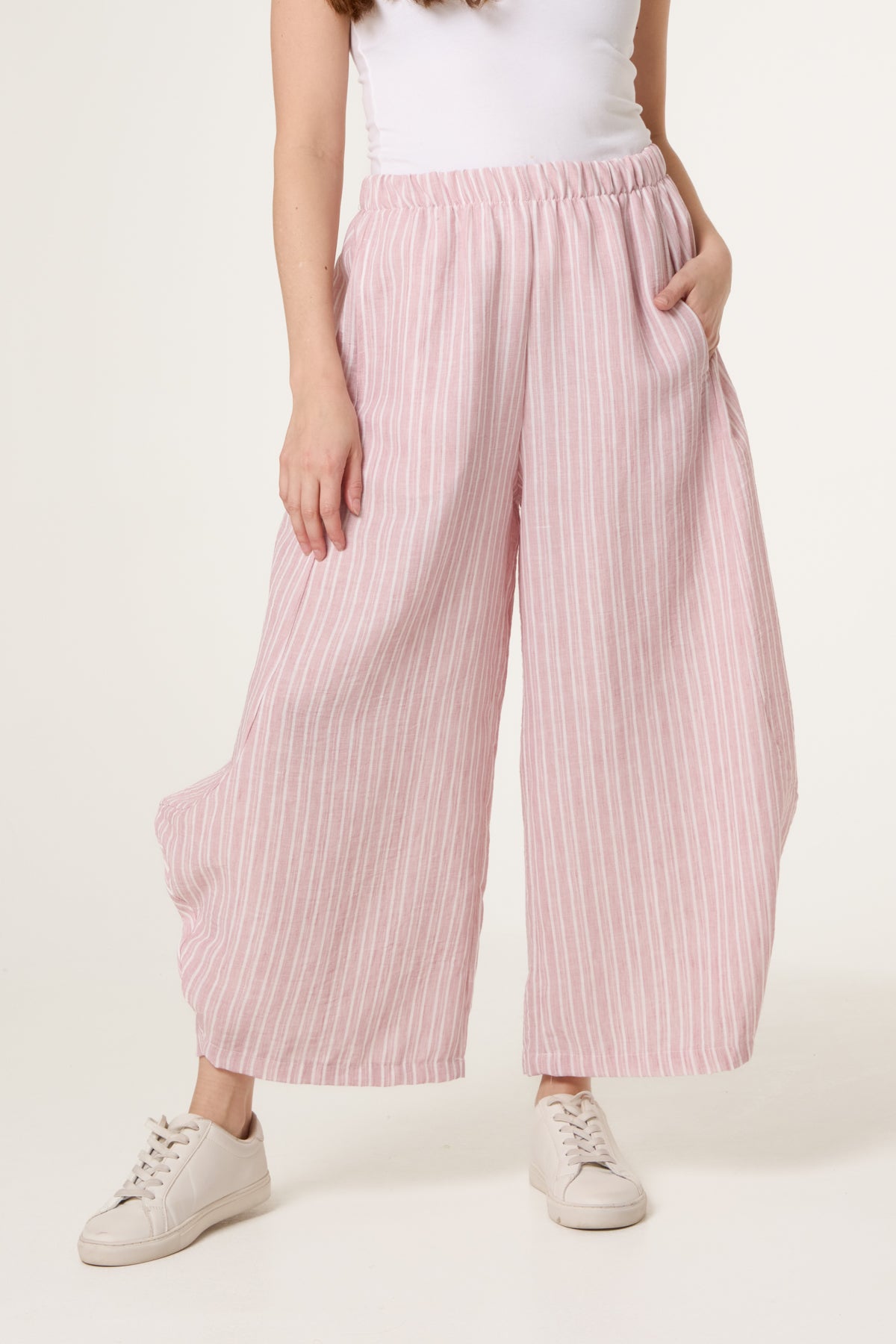 Striped Cotton Blend Harem Trousers